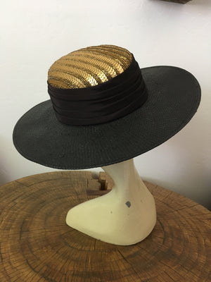Glam Sequined Summer Fun Black Straw Hat