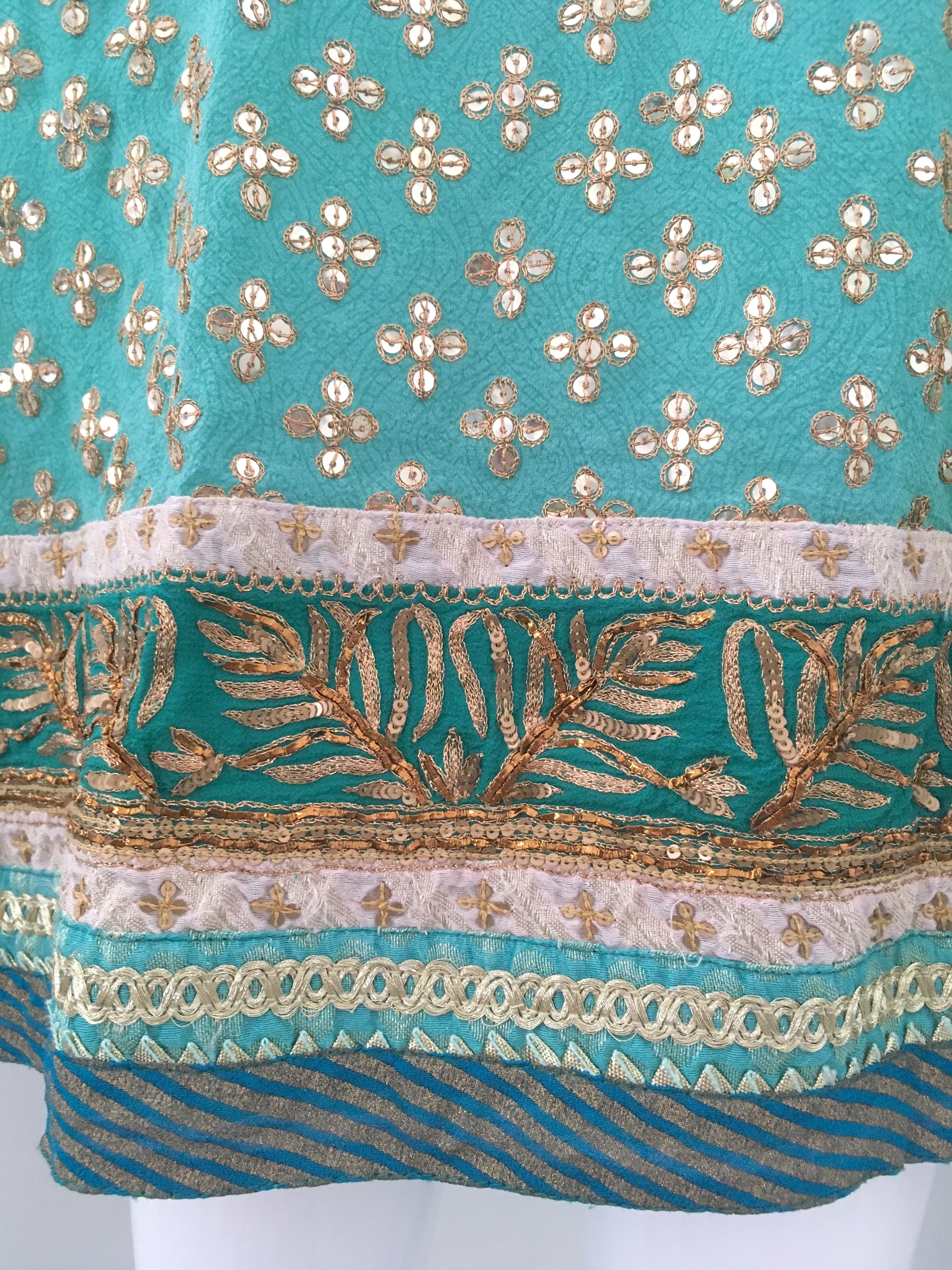 Aqua Blue Embellished Silk Kurti Tunic by Ritu Kumar