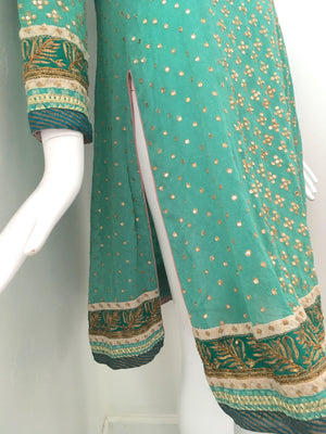 Aqua Blue Embellished Silk Kurti Tunic by Ritu Kumar
