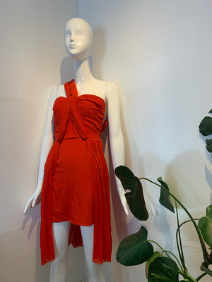 Pleated Red Silk Cocktail Dress