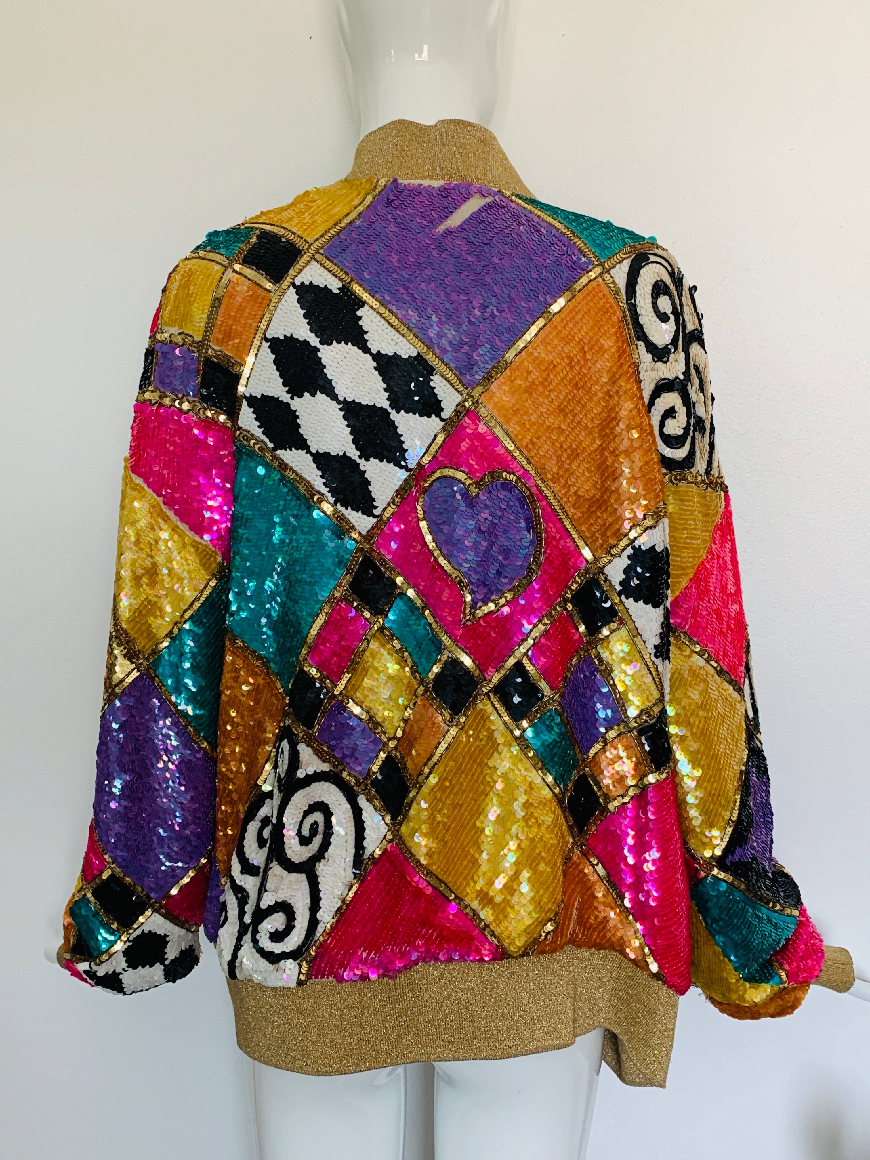 80s Silk & Sequin Beaded Patchwork Bomber Jacket