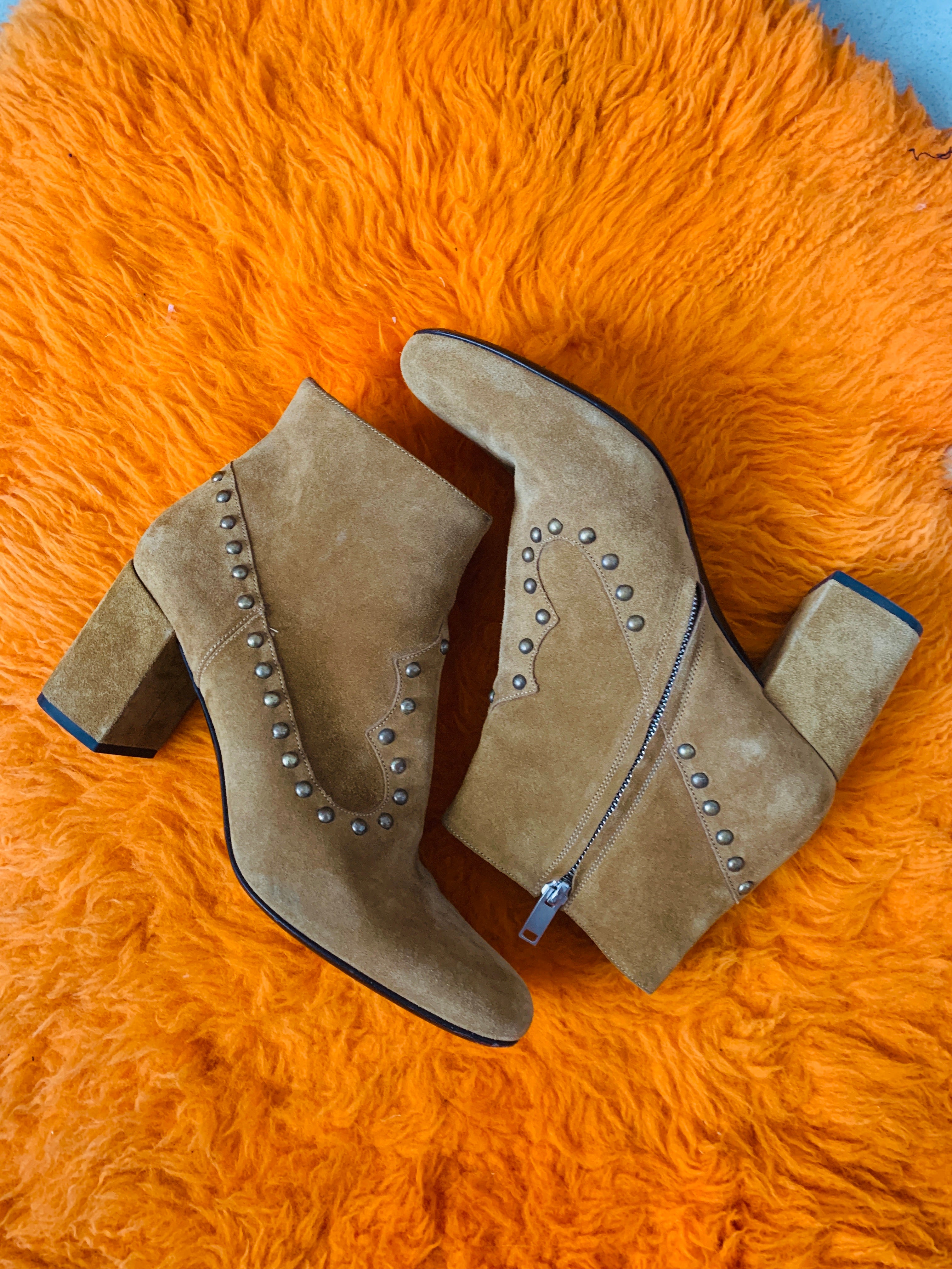 Suede Studded Heeled Ankle Boots