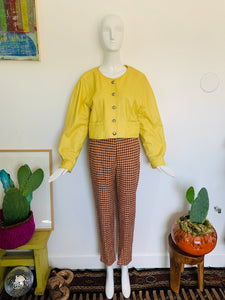 Vintage 80s Pastel Yellow Leather Crop Jacket