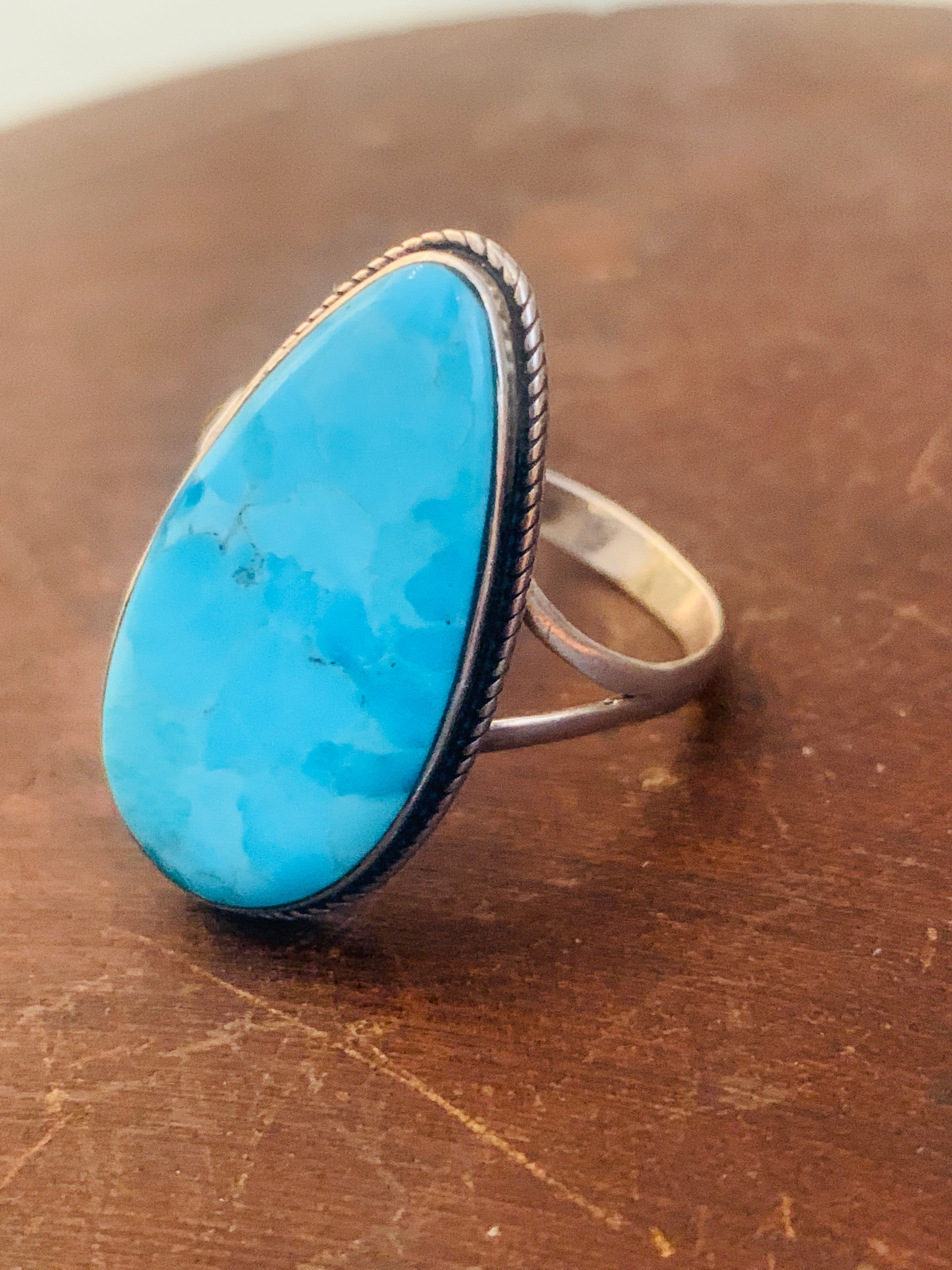 Teardrop Turquoise & Sterling Silver Ring ~ size 12.5