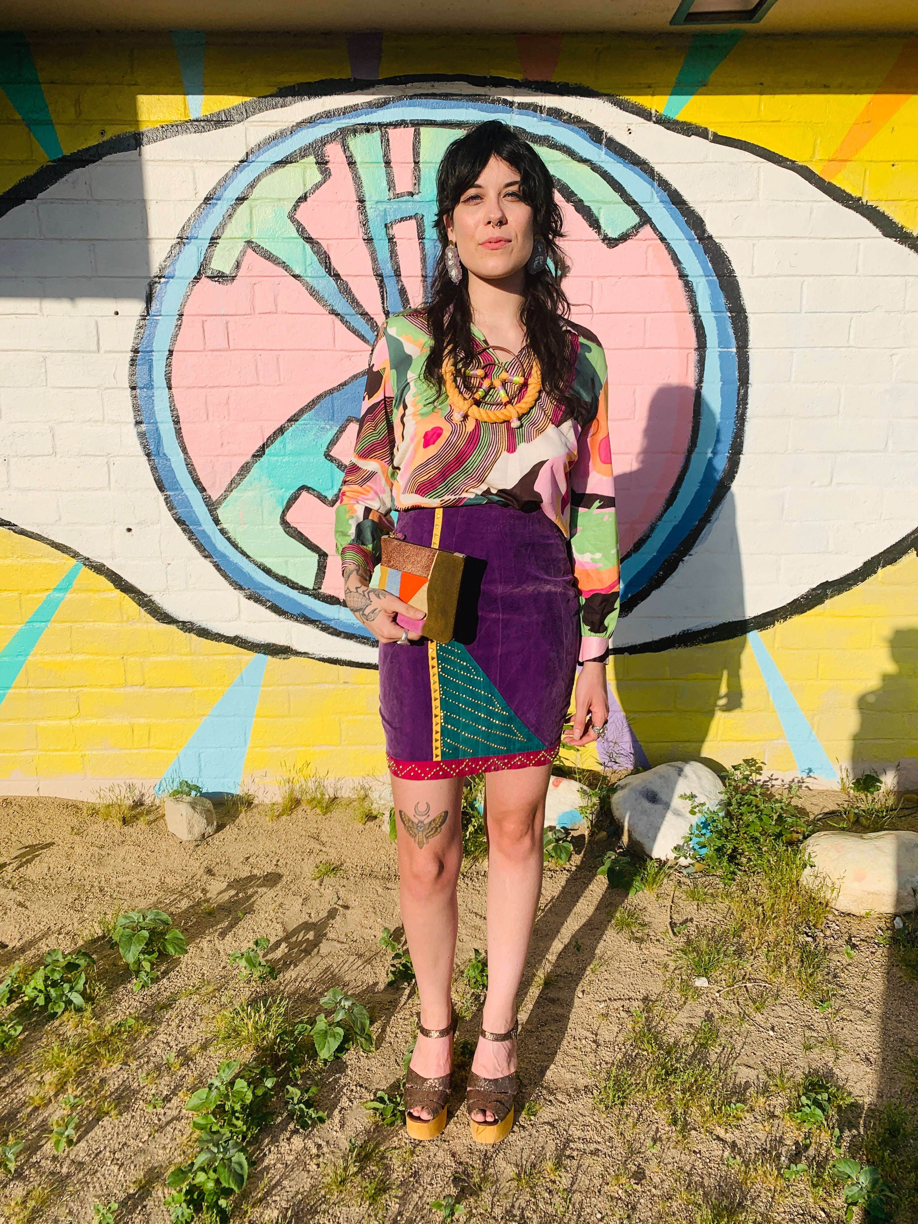 80s Fun Multicolor Studded Pencil Skirt