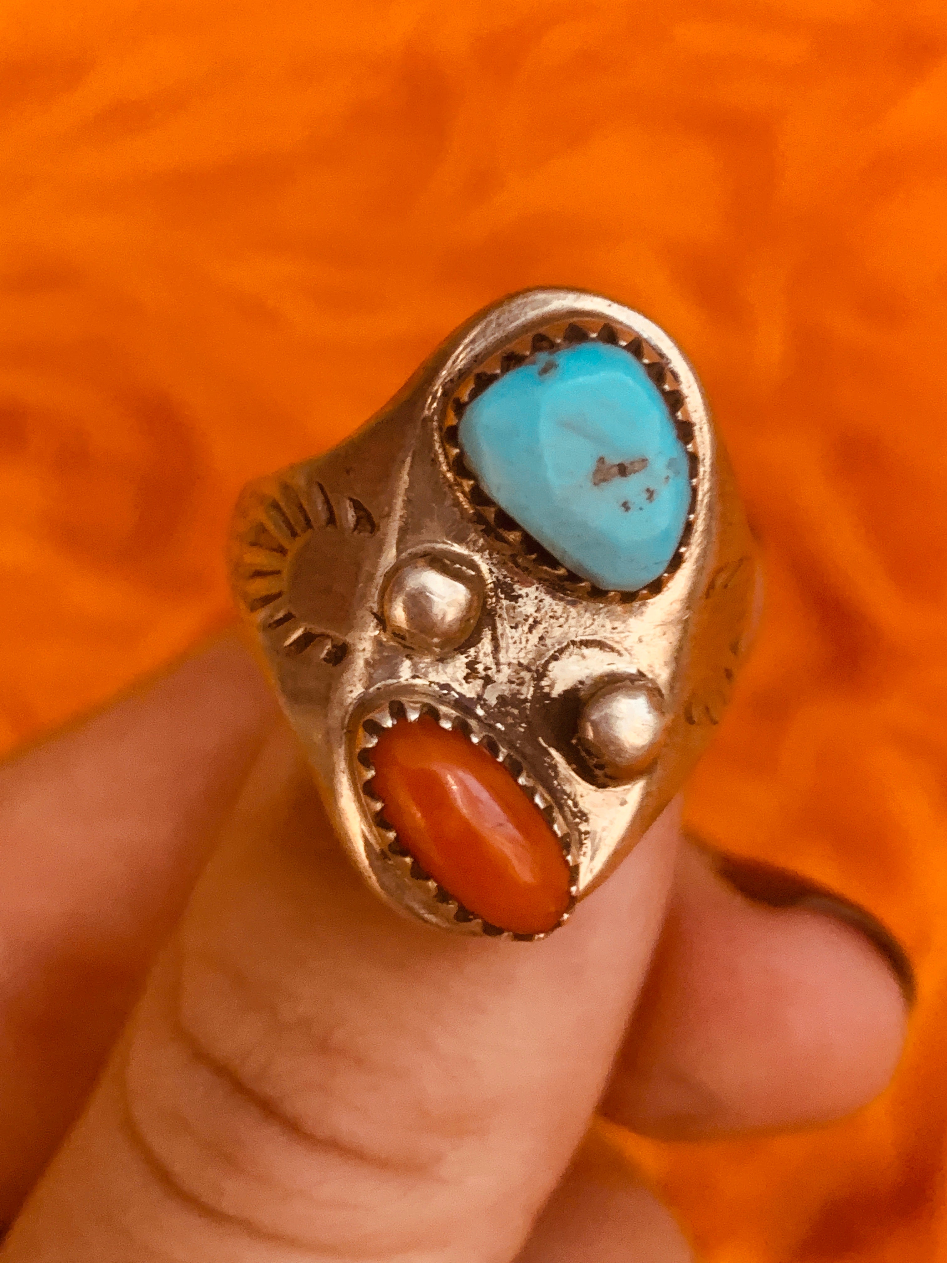 Jasper and Turquoise Stone Sterling Silver Abstract Ring ~ size 9