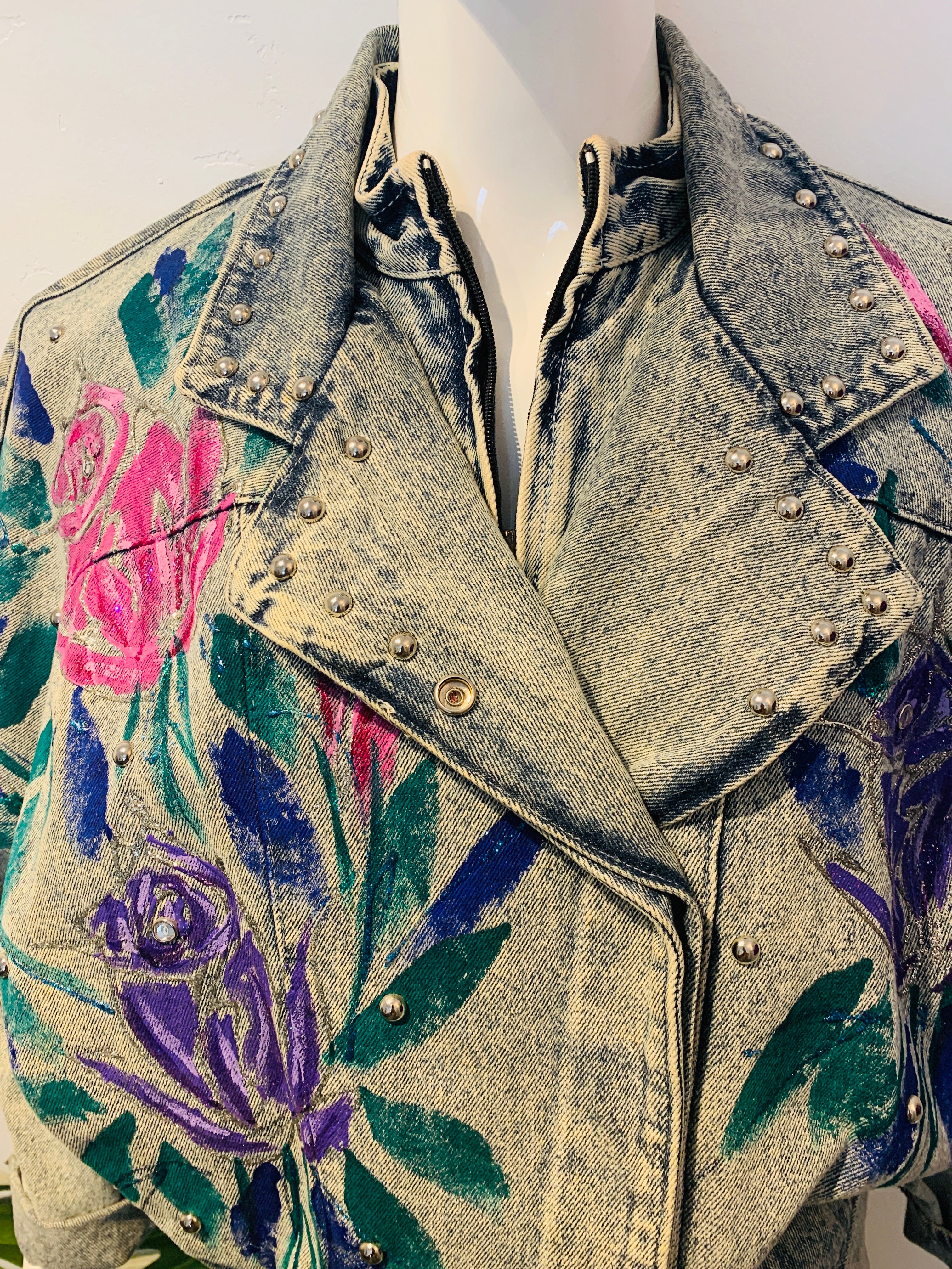 80’s Floral Painted Studded Jacket