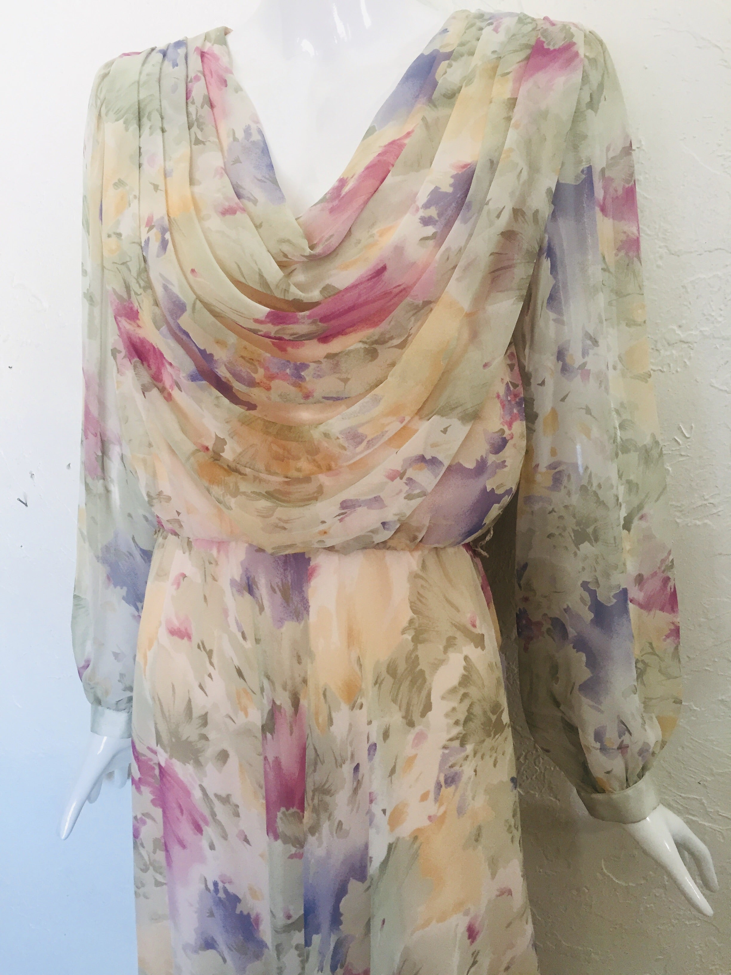 Late 1970s Dreamy Sheer Floral Dress