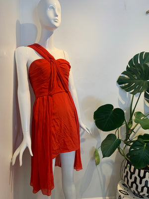 Pleated Red Silk Cocktail Dress