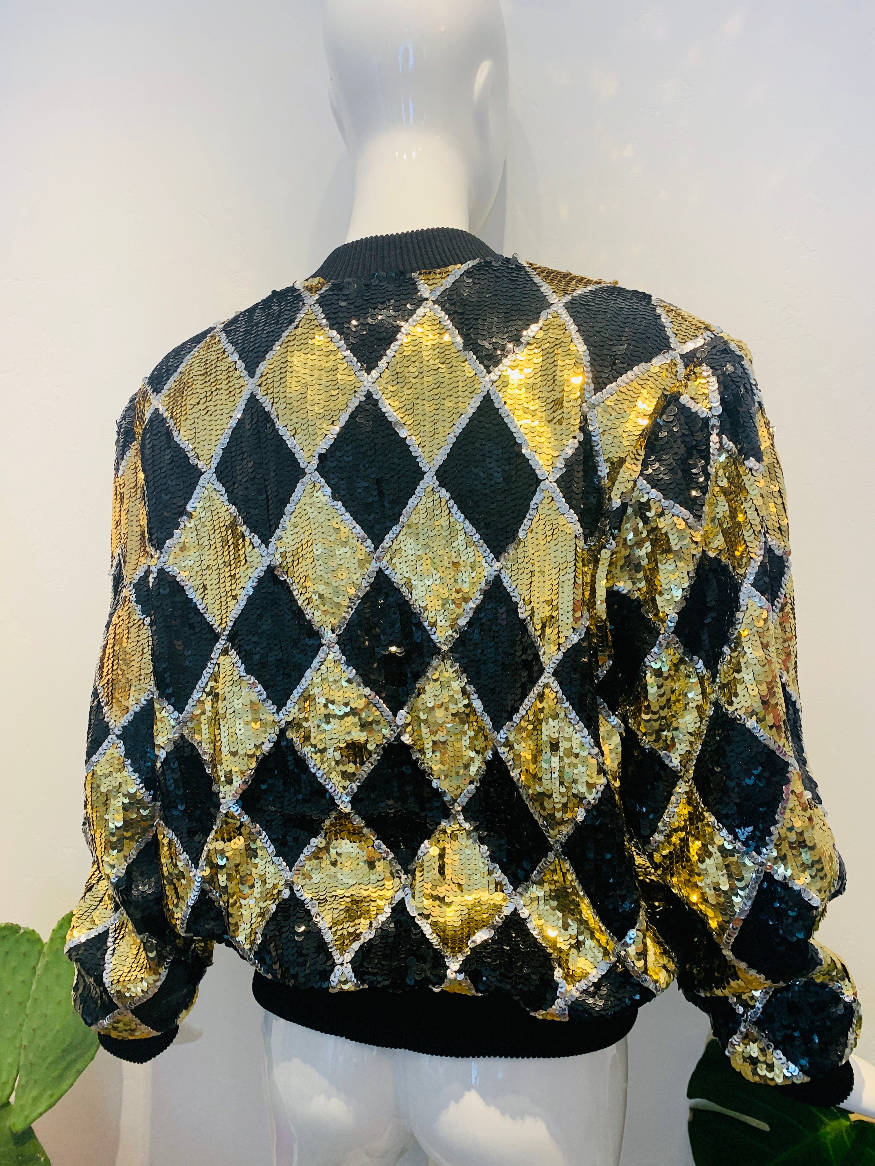 Black and Gold Sequin Numbered 00 Bomber Jacket by Poree's Embroidery