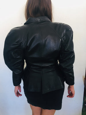 Avant Garde 80s Black Leather Power Shoulder Jacket