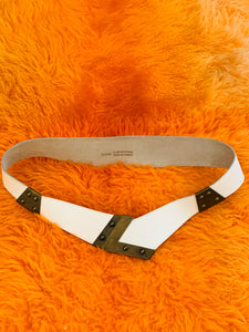 White Leather Belt with Brass Clasp