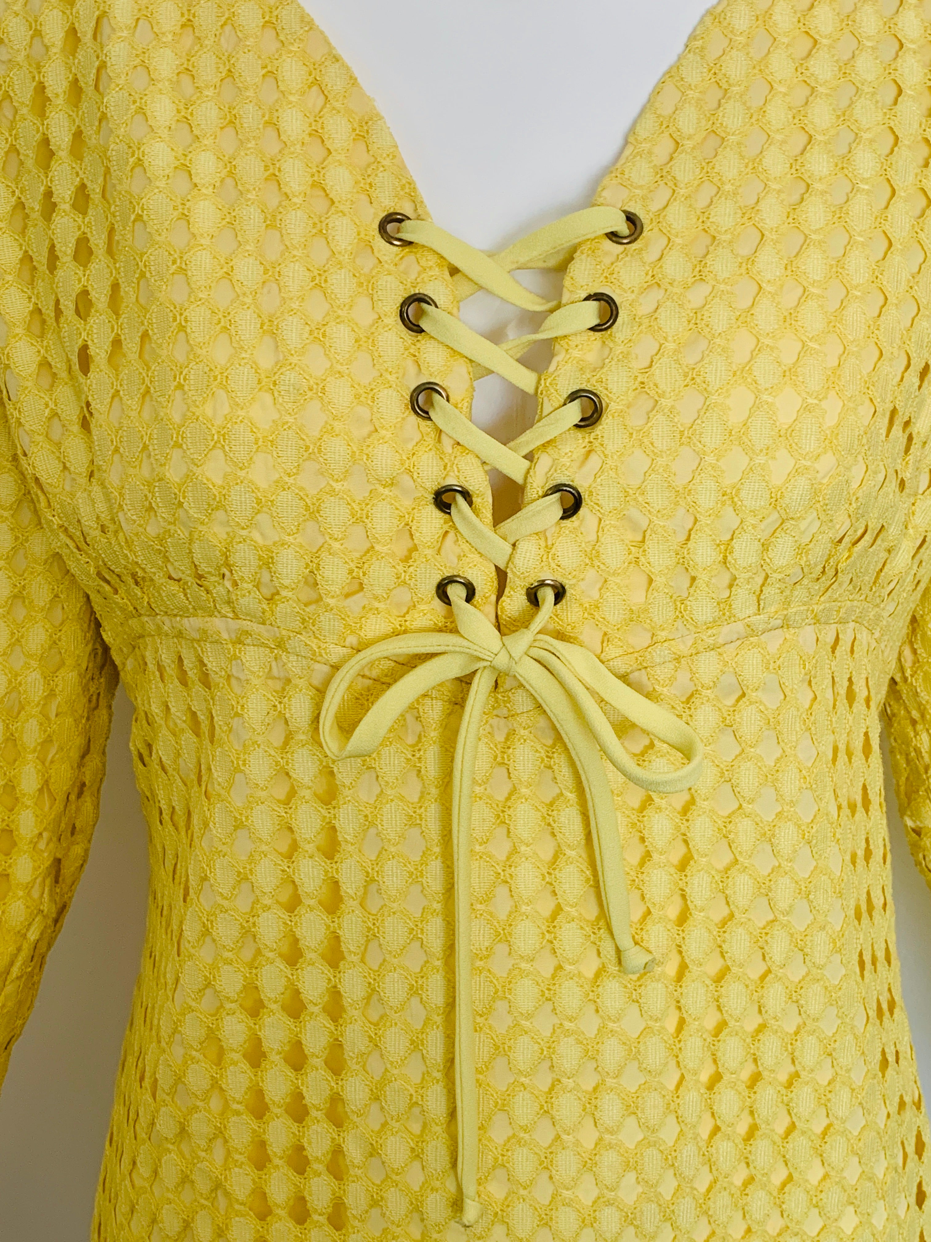 60s Lace Up Yellow Mini Dress