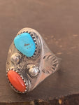 Jasper and Turquoise Stone Sterling Silver Abstract Ring ~ size 9