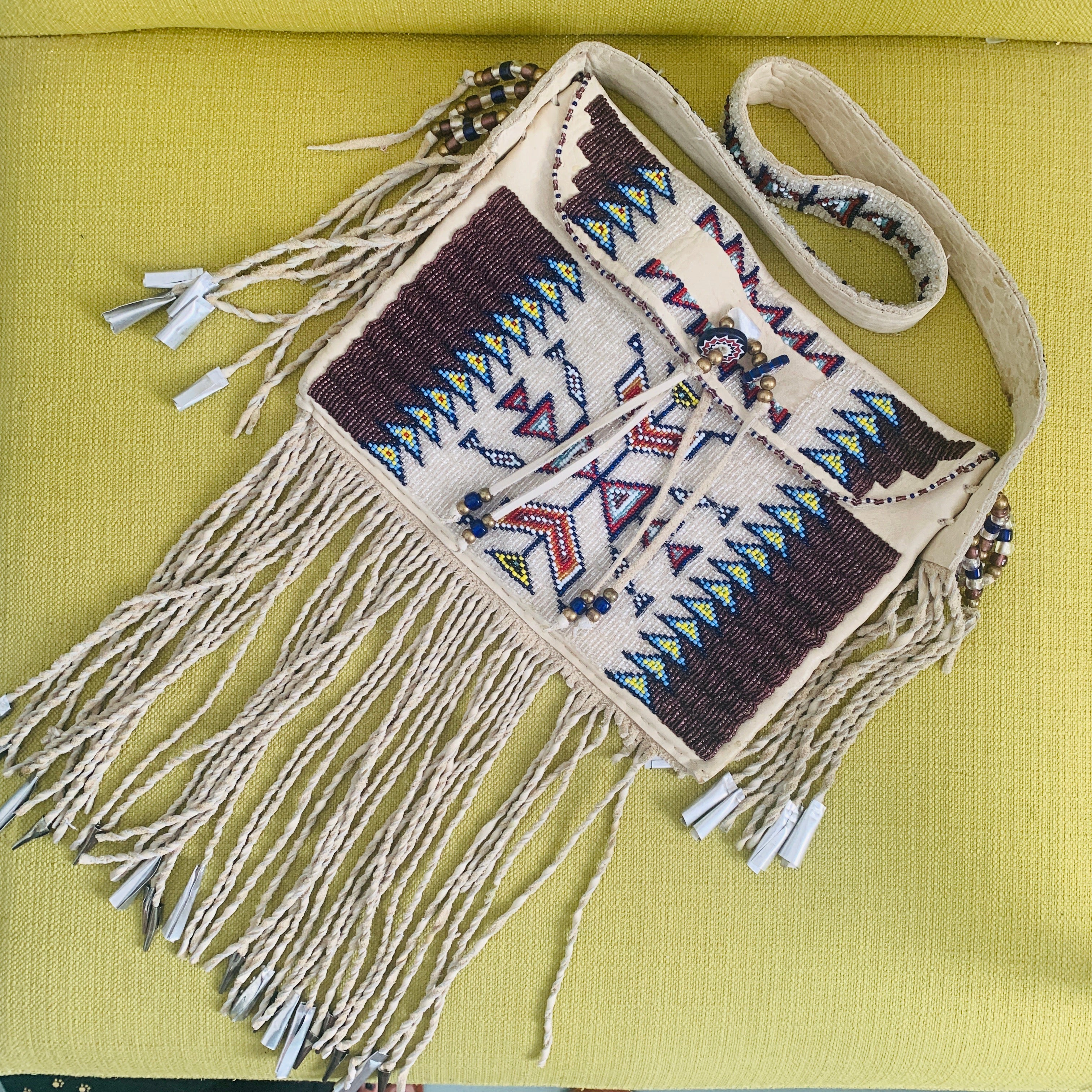 Antique Native American Indiana Beaded Pouch Two Sided - Antique Mystique
