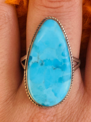 Teardrop Turquoise & Sterling Silver Ring ~ size 12.5