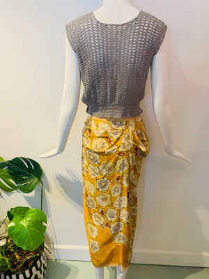 Floral Drapey Silk Skirt