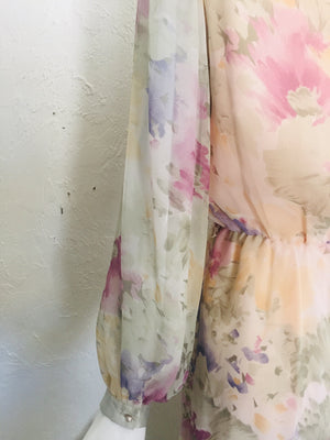 Late 1970s Dreamy Sheer Floral Dress